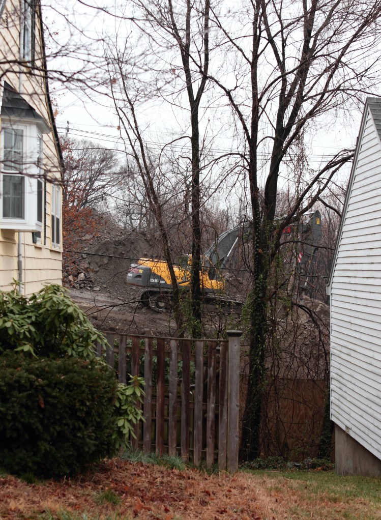 Construction equipment at the former Symmes site as seen from Brattle Street.December 8, 2012.