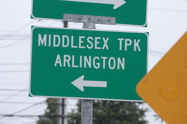 A sign points travelers in the outer reaches of Boston's suburbs in the right direction.June 6, 2012.