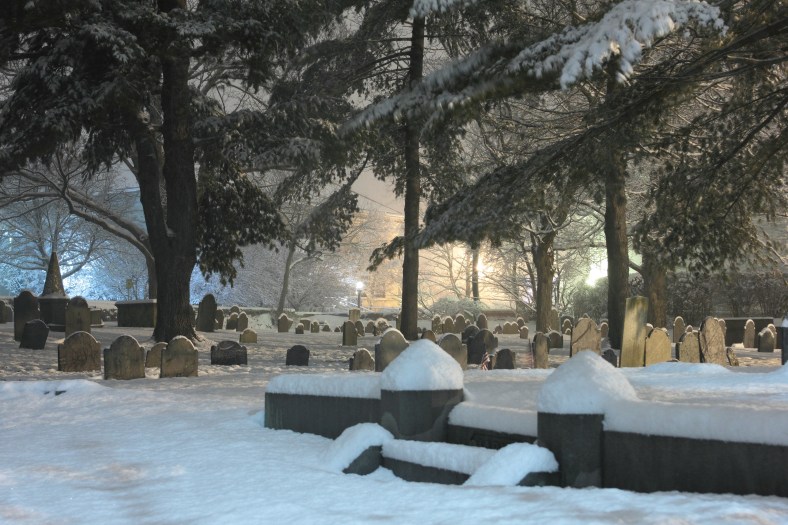 The Old Burying Ground getting buried a little deeper during an early winter storm.December 29, 2012.