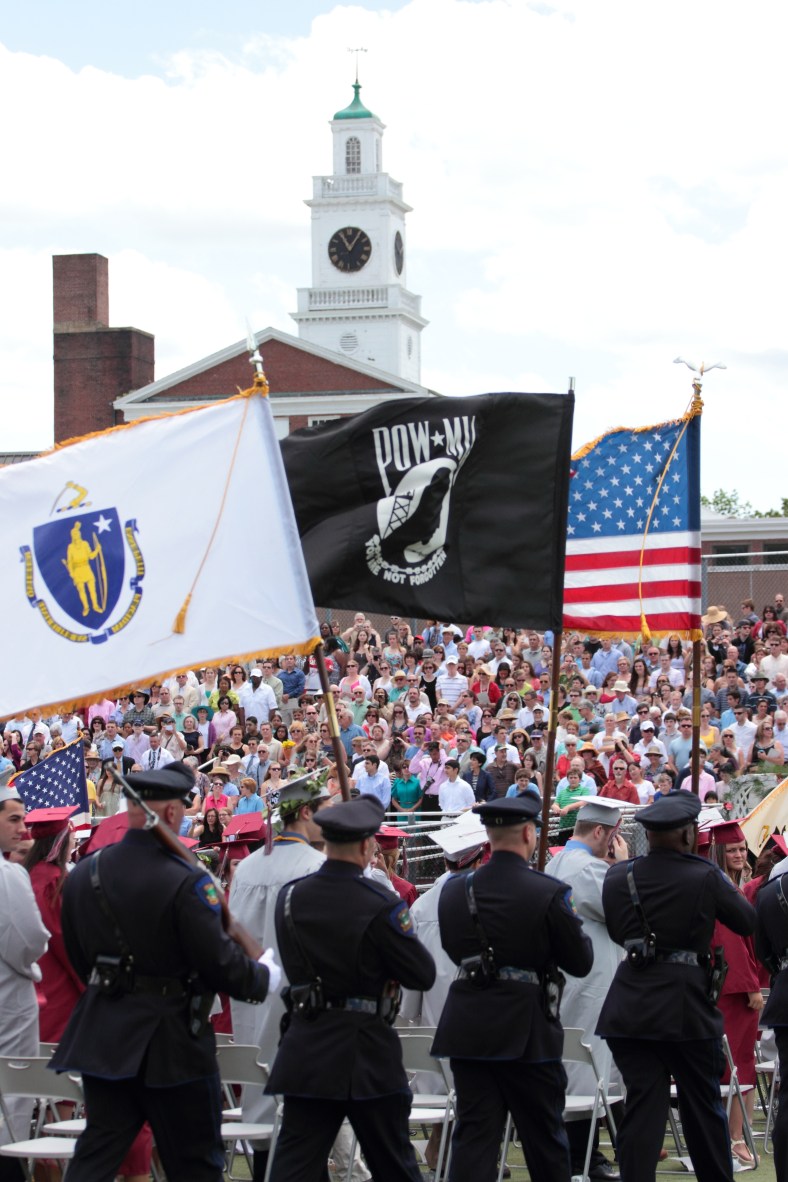 The Arlington Police Department Honor Guard present the colors during the opening of the 2013 Arlington High School graduation exercises. June 9, 2013.