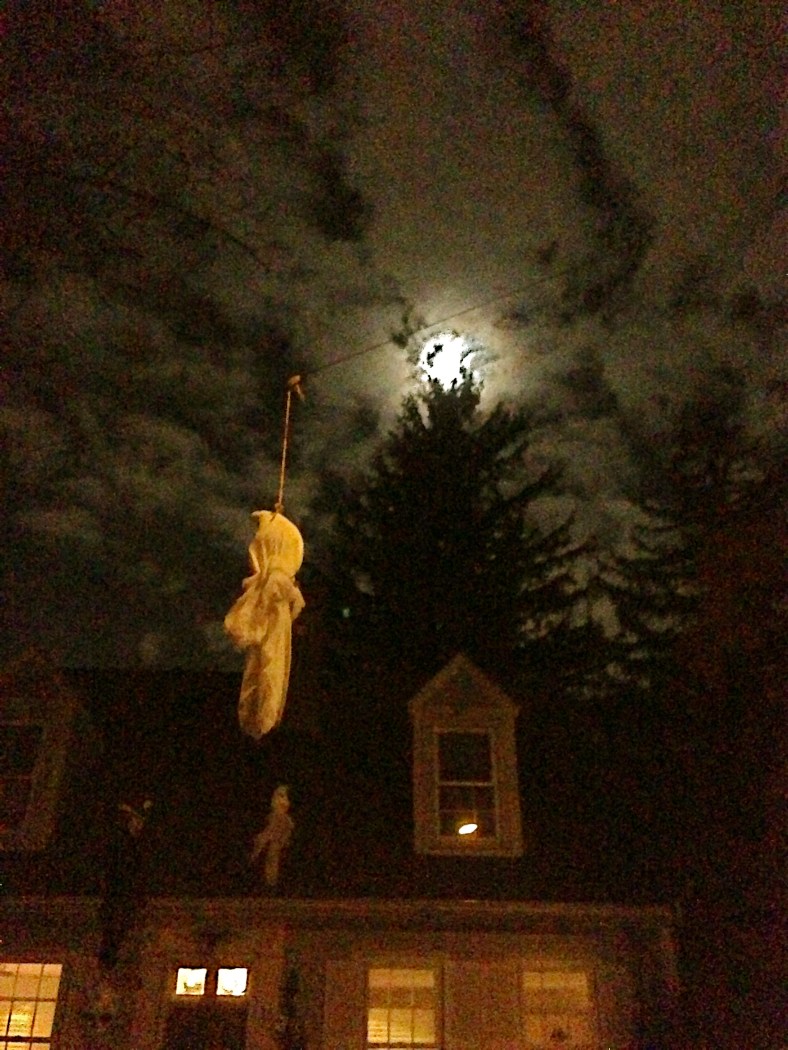 Ghosts hang outside an Upland Road home in preparation for Halloween haunting. October 24, 2012.
