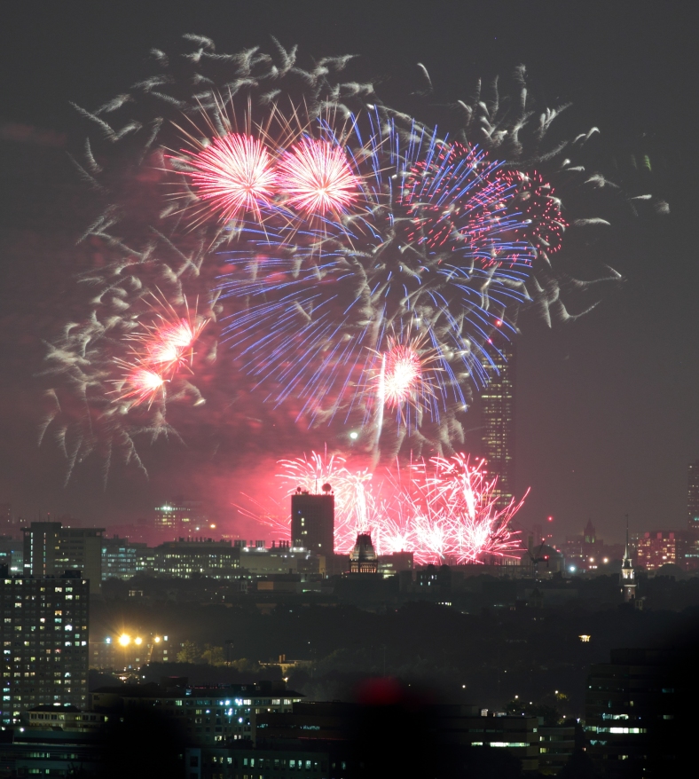 Skyline Park offers a magnificent view of Boston's Fourth of July fireworks show. July 4, 2012.