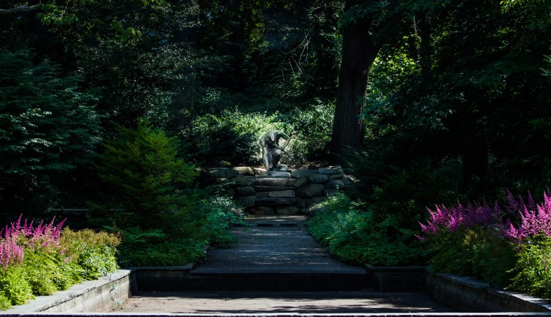 The Menotomy Indian Hunter by Cyrus E. Dallin in the Town Hall garden. July 05, 2013.