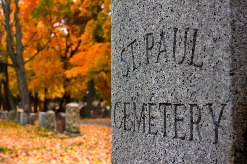 The main gate of St. Paul Cemetery on Broadway in East Arlington. October 22, 2013.
