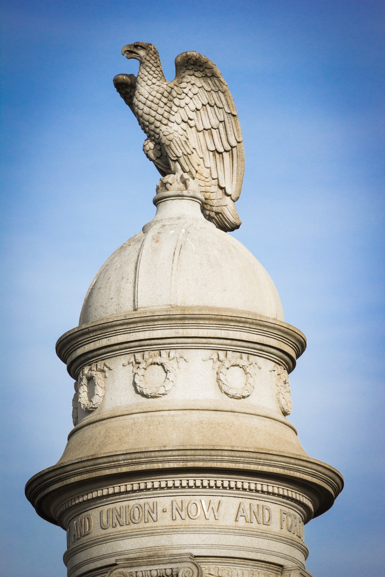 The finial atop the Civil War monument in Arlington Center. November 15, 2013.
