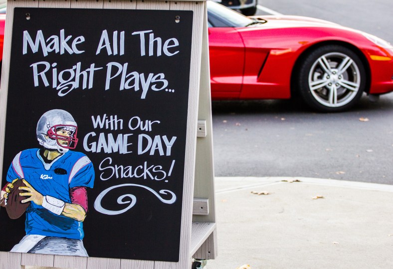 A football themed  advertisement outside Whole Foods. November 15, 2013.