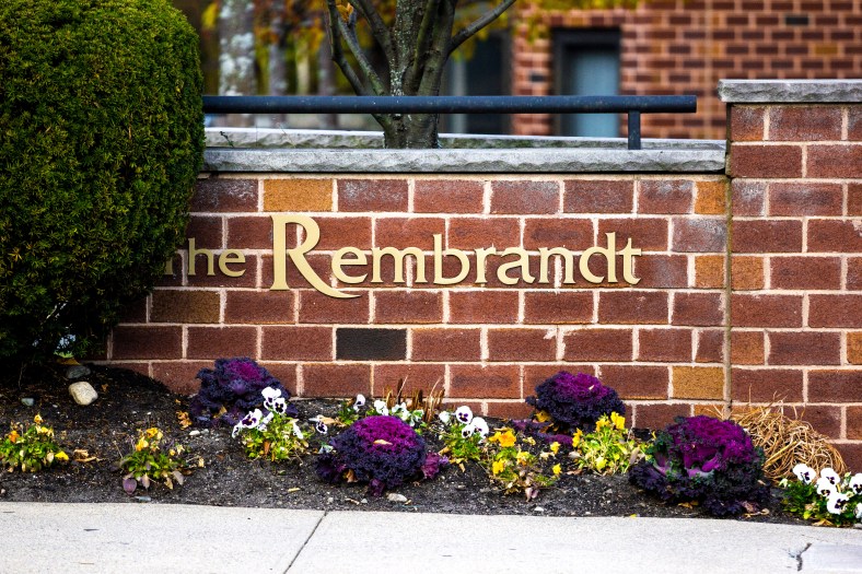 A sign for an apartment building along Massachusetts Avenue. November 15, 2013.