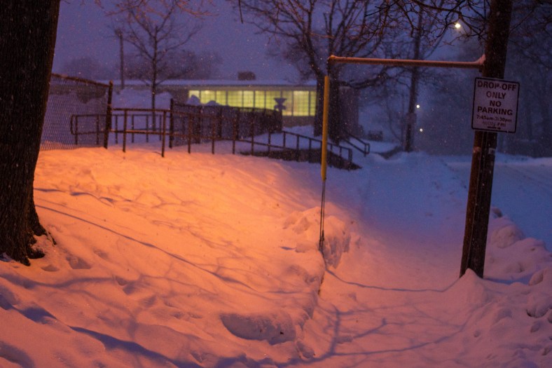 The Stratton School during a snowstorm. December 17, 2013.
