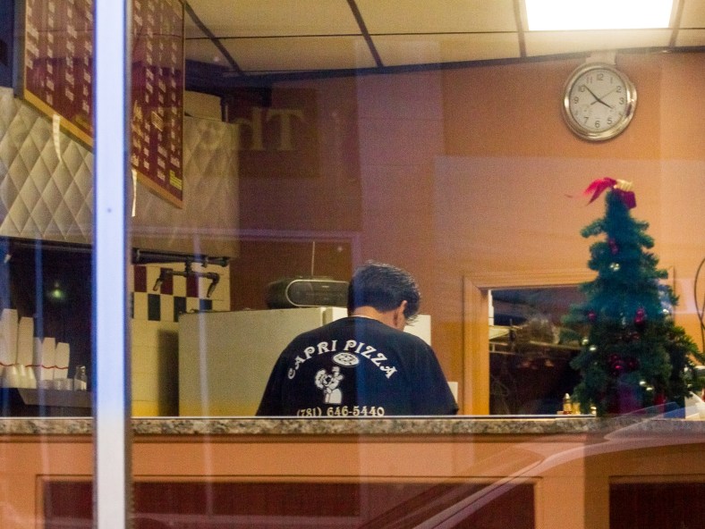 A view into Capri Pizza on Massachusetts Avenue in Arlington Heights. December 24, 2013.