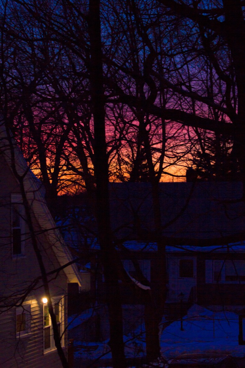 The colors of a winter sky over a quiet Arlington Heights neighborhood. February 12, 2014.