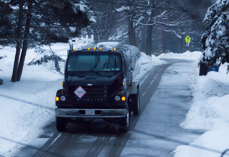 A fuel truck on its way to a no doubt grateful homeowner. February 19, 2014.
