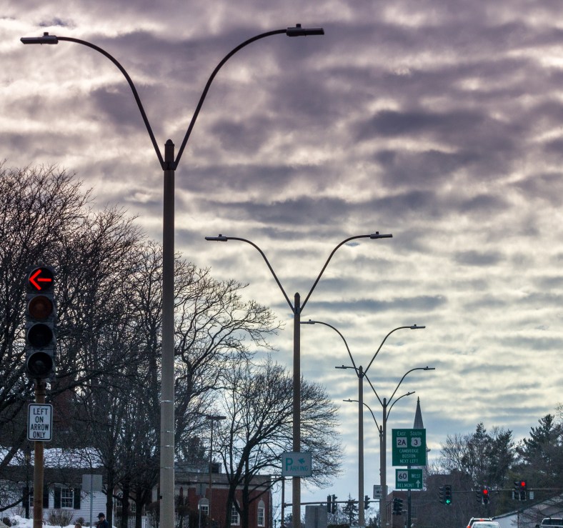 An interesting cloud pattern over route 60 through Arlington Center. March 8, 2014. SC