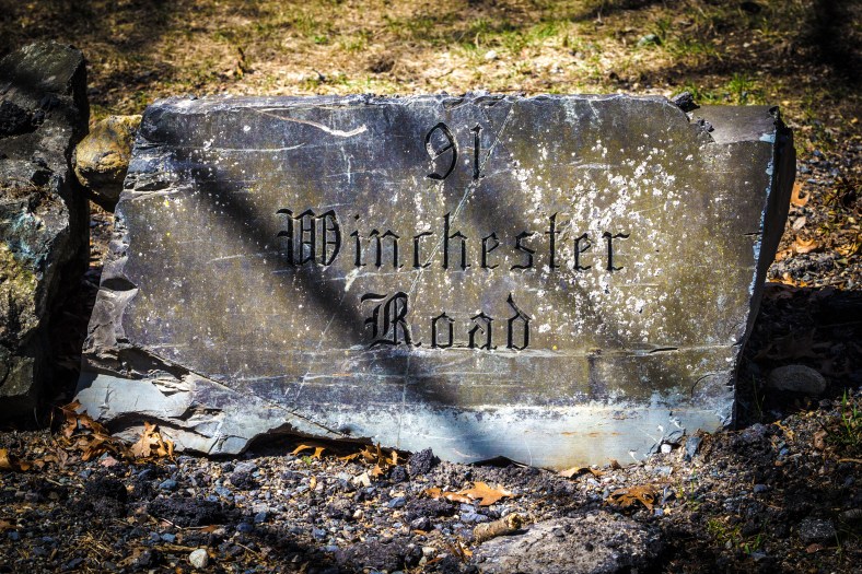 An address to a Winchester Road home carved into the rock on the property. April 12, 2014.