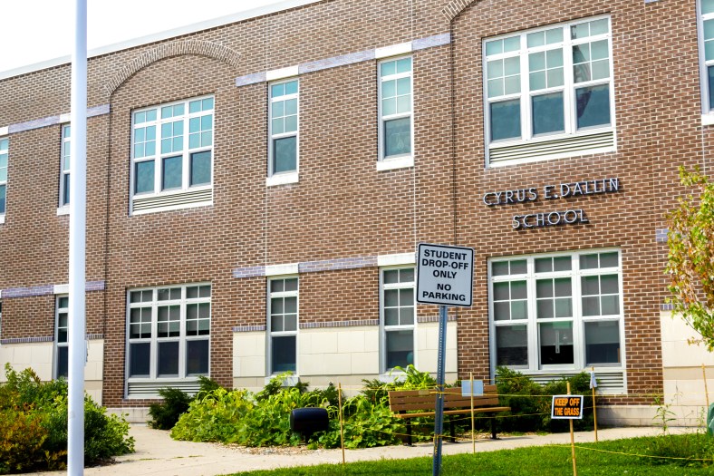 The front of the Cyrus E. Dallin School the week before being swarmed with students for the start of the school year. August 31, 2014.
