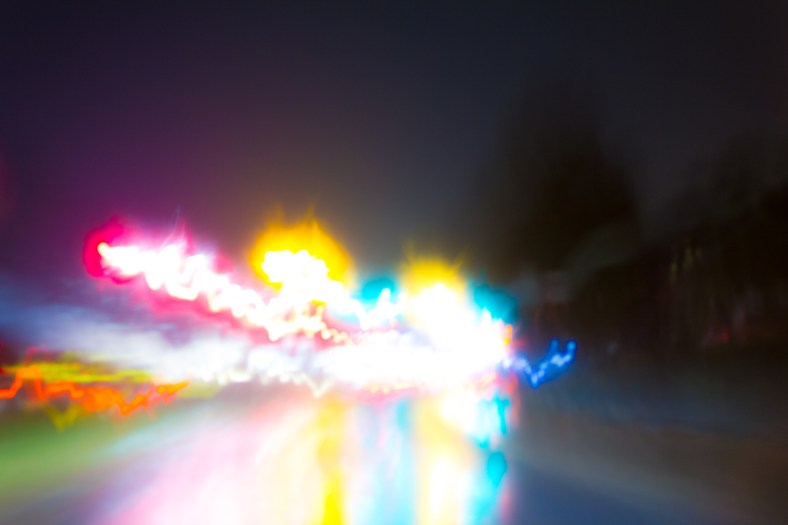 A long exposure of lights along Summer Street during a heavy rainstorm. August 31, 2014.