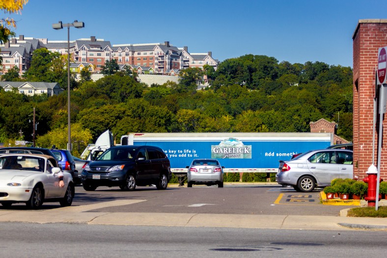 A delivery trailer from a local dairy parked in the lot of the local supermarket. September 26, 2014.