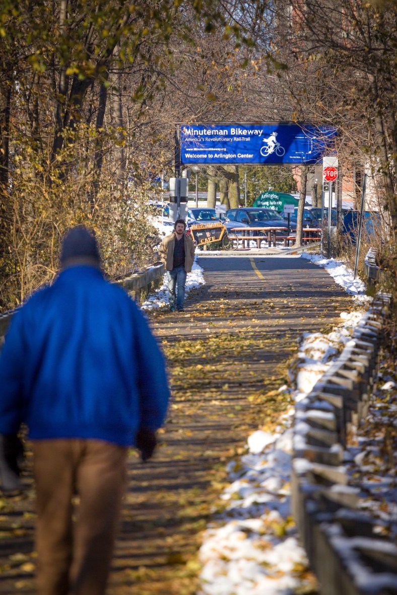 The last stretch of the Cambridge-Arlington section of the Minuteman Bikeway before the Arlington Center break.  November 29, 2014.