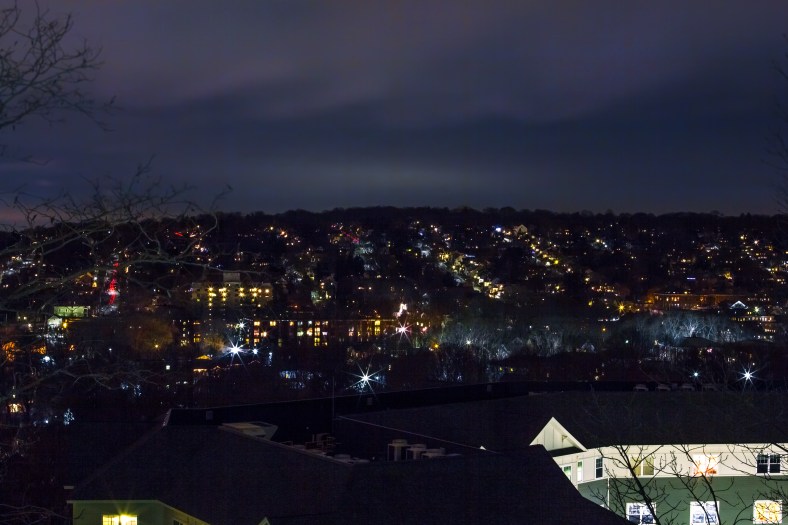 A southwesterly view from Hattie Symmes Park at Arlington 360 shows the grid of streets that blanket the hill. December 20, 2014.