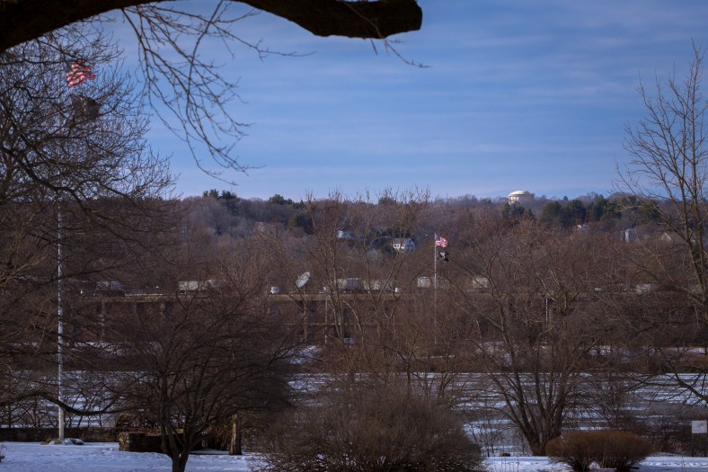 The greek tholos inspired Park Avenue water tower seen from Belmont. March 08, 2014.