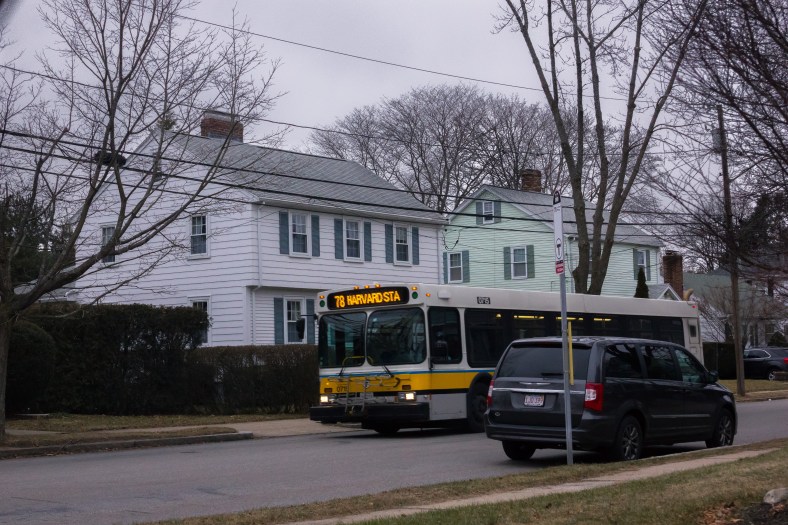 The bus makes it way down Wachusett Avenue. January 03, 2015.