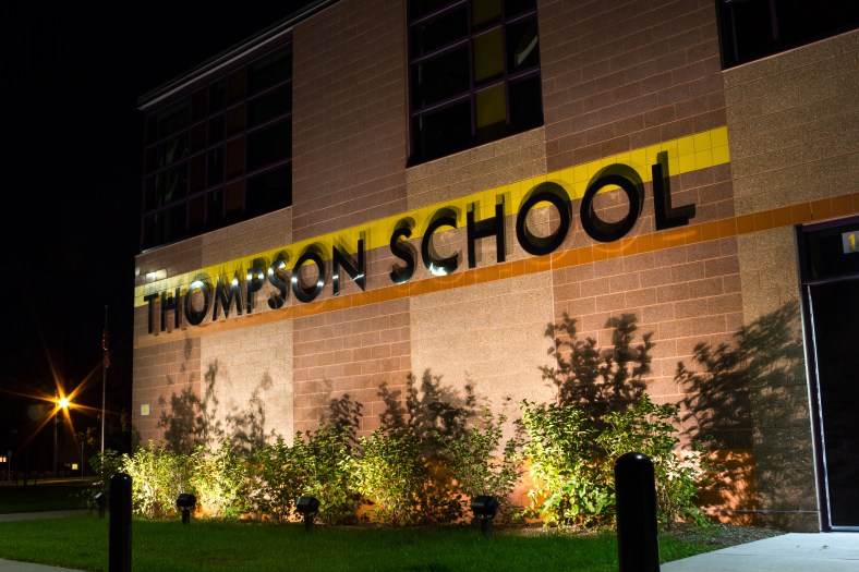 The entrance to the Thomson Elementary School on Everett Street. October 21, 2013.