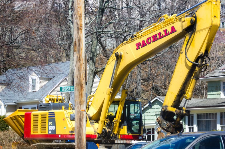 A large digger parked at the Brunswick Road delta. April 11, 2015. SC
