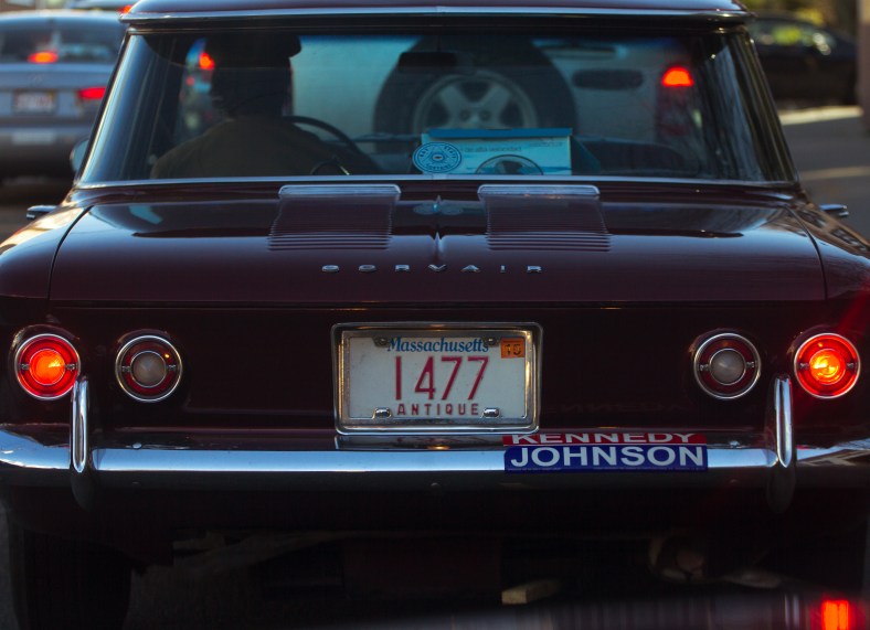 What looks to be a 1960 Corsair 700 Coupe shows support for the Kennedy Johnson ticket. May 02, 2015.
