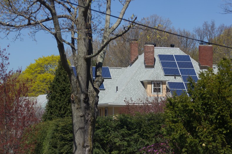 A house with solar panels as seen from Gray Street. May 02, 2015. SC