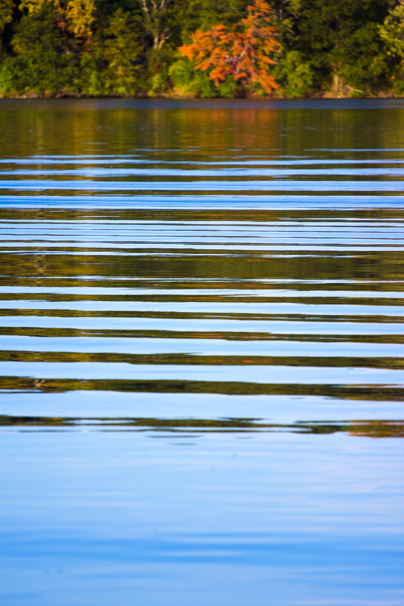 The wake of a passing jet ski on the Lower Mystic Lake. October 03, 2013.
