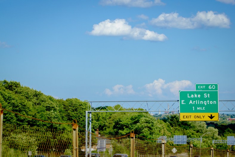 Signs for East Arlington on the Concord Turnpike. August 05, 2015.