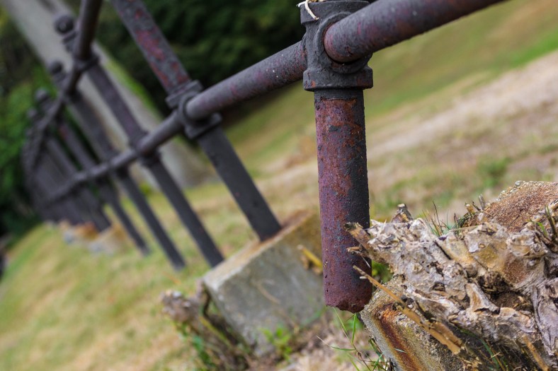 A fence post that has rusted through and snapped off along Lombard Terrace. October 04, 2015.
