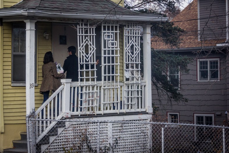 A couple arrives for Thanksgiving dinner at a Lockeland Avenue home. November 26, 2015. SC