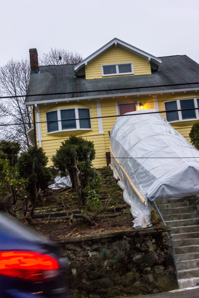 A covered stairway up to a Massachusetts Avenue home. December 14, 2015.